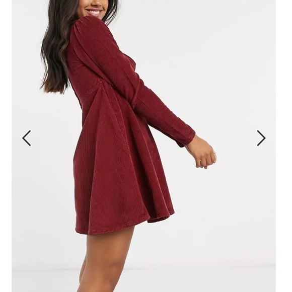 ASOS Corduroy Smock Mini Dress in Red - Picture 5 of 9